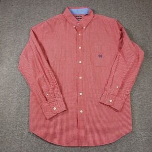 Chaps Easy‎ Care Mens Long Sleeve Red Check Gingham Button Down Shirt Size Large